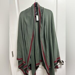 Lord & Taylor Olive Cardigan with Red Accents